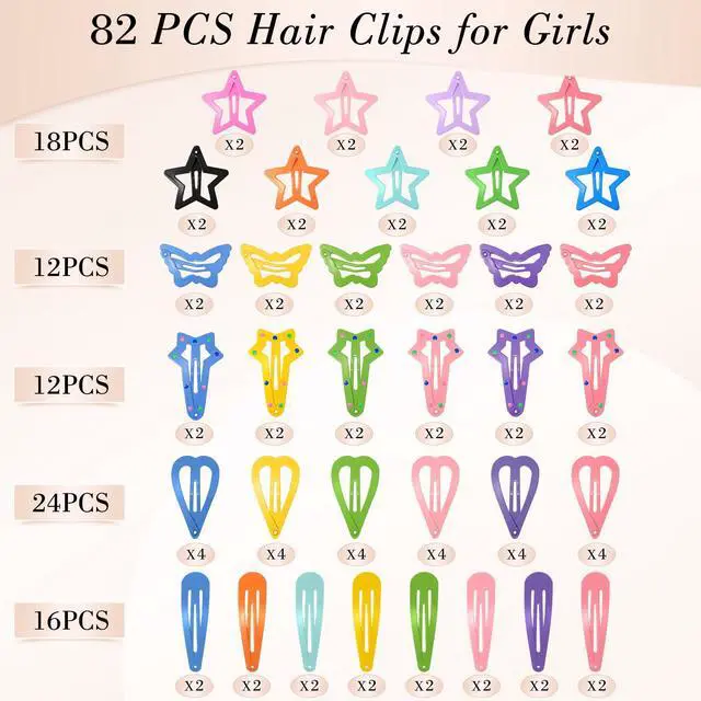 Alt view image 3 of 7 - 82Pcs Colorful Snap Hair Clips for Girls Toddler kid Small Barrettes