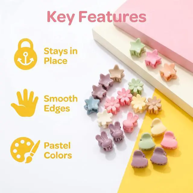 Alt view image 2 of 6 - 100 Pcs Mini Hair Clips for Girls, Cute Pastel Flower & Animal Design Clips, Durable Plastic Hair Accessories for Toddlers and Kids