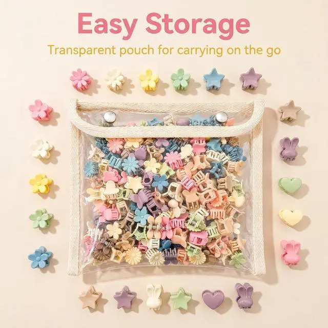 Alt view image 4 of 6 - 100 Pcs Mini Hair Clips for Girls, Cute Pastel Flower & Animal Design Clips, Durable Plastic Hair Accessories for Toddlers and Kids