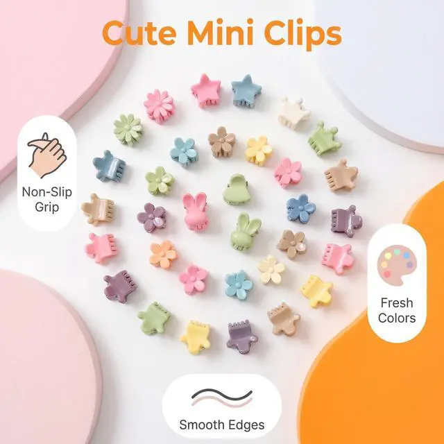 Alt view image 5 of 6 - 100 Pcs Mini Hair Clips for Girls, Cute Pastel Flower & Animal Design Clips, Durable Plastic Hair Accessories for Toddlers and Kids
