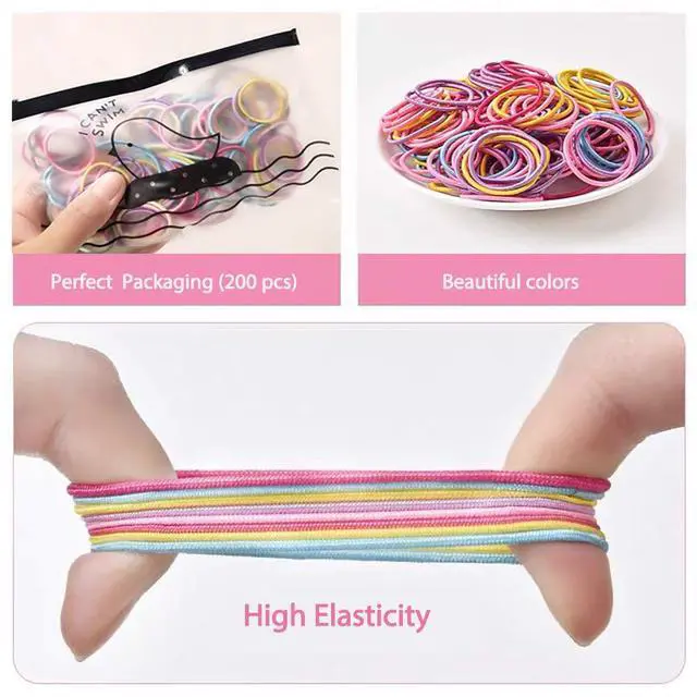 Alt view image 3 of 7 - 200pcs Hair Ties for Kids Hair Ties Toddler Girls for Girls Elastic Hair Bands Small Kids