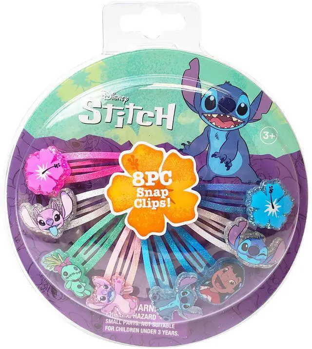 Main image of Disney Stitch Kids Hair Clips for Girls Snap Clips 8 Pack Multi Color Ages 3+