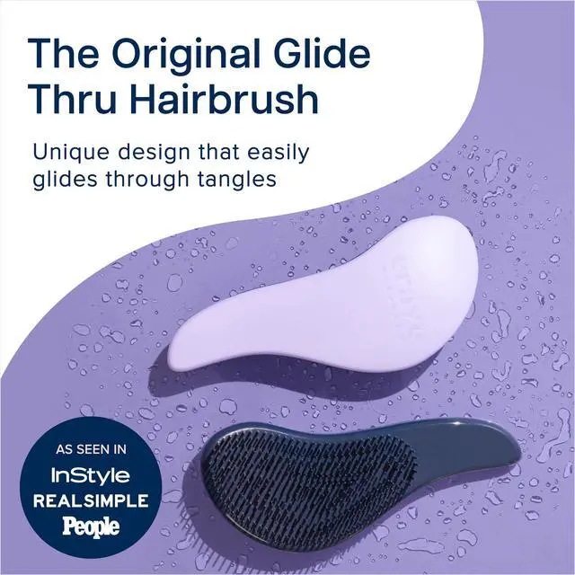 Alt view image 2 of 7 - Glide Thru Hair Brush - Detangler Brush for Curly, Straight, Wet or Dry Hair - Gentle Detangling Brushes for Adults, Kids, Toddlers - Hair Accessories for Women, 7.5x3" - Purple