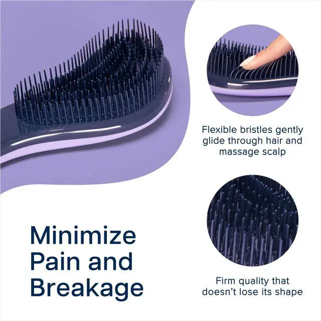 Alt view image 3 of 7 - Glide Thru Hair Brush - Detangler Brush for Curly, Straight, Wet or Dry Hair - Gentle Detangling Brushes for Adults, Kids, Toddlers - Hair Accessories for Women, 7.5x3" - Purple