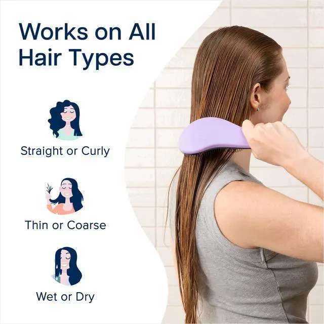 Alt view image 4 of 7 - Glide Thru Hair Brush - Detangler Brush for Curly, Straight, Wet or Dry Hair - Gentle Detangling Brushes for Adults, Kids, Toddlers - Hair Accessories for Women, 7.5x3" - Purple