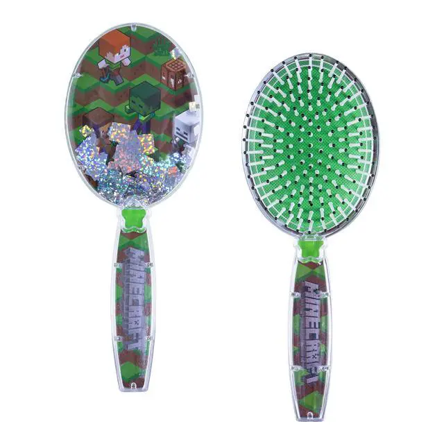 Main image of Minecraft Hair Brush with Magical Sparkling Cubes - Confetti, Green - Boys Hair Brush Ages 3+