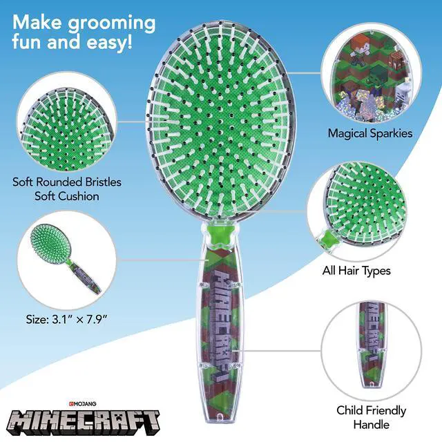 Alt view image 3 of 6 - Minecraft Hair Brush with Magical Sparkling Cubes - Confetti, Green - Boys Hair Brush Ages 3+