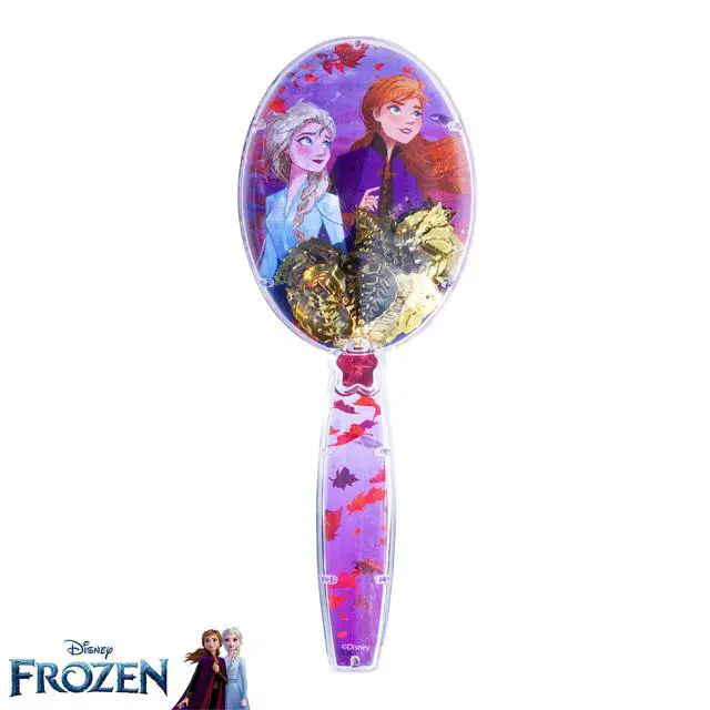 Alt view image 2 of 6 - Disney Frozen Hair Brush with Magical Sparkling Leaves Confetti featuring Anna and Elsa for Girls, Purple - Kids Ages 3+