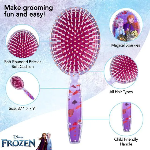 Alt view image 3 of 6 - Disney Frozen Hair Brush with Magical Sparkling Leaves Confetti featuring Anna and Elsa for Girls, Purple - Kids Ages 3+