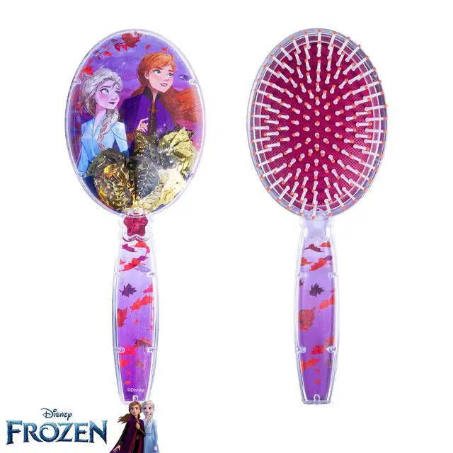 Alt view image 5 of 6 - Disney Frozen Hair Brush with Magical Sparkling Leaves Confetti featuring Anna and Elsa for Girls, Purple - Kids Ages 3+