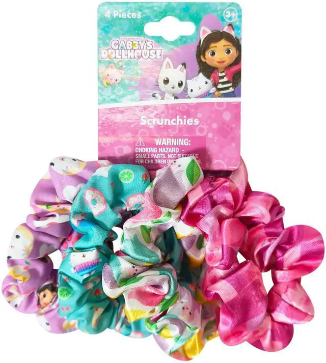 Main image of Gabby's Dollhouse Cute Scrunchies for Girls of All Ages - 4 Large Hair Scrunchies - 4 Printed Scrunchies with Your Favorite Characters - Hair Accessories for girls 3+