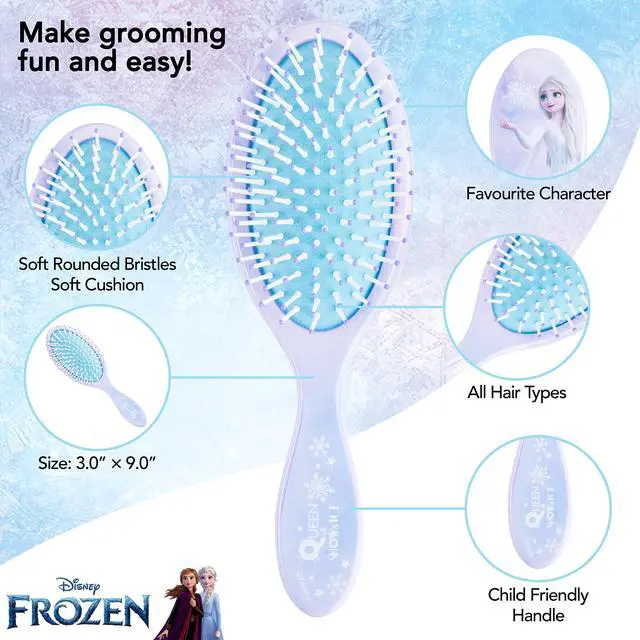 Alt view image 4 of 7 - Frozen Princess Elsa Hair Accessory 5 Pcs Set - 1 Regular 9 inch Frozen Hairbrush & 4 Frozen Scrunchies - Detangling Brush & Elastic Hair Ties Ropes for Girls, Ages 3+