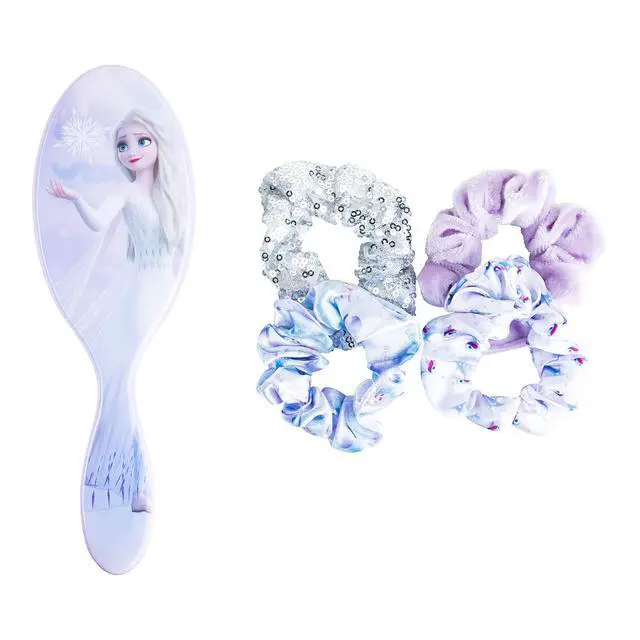 Alt view image 7 of 7 - Frozen Princess Elsa Hair Accessory 5 Pcs Set - 1 Regular 9 inch Frozen Hairbrush & 4 Frozen Scrunchies - Detangling Brush & Elastic Hair Ties Ropes for Girls, Ages 3+