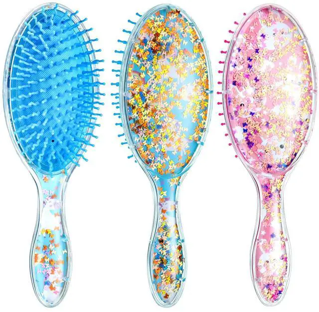 Main image of 2 Pcs Kids Hair Brush with Confetti Glitter, Wet Dry Girls Detangling Brush for All Hair Types Pain-free Comb for Girls Boys Toddler Women Birthday Gifts(Rabbit and Unicorn)