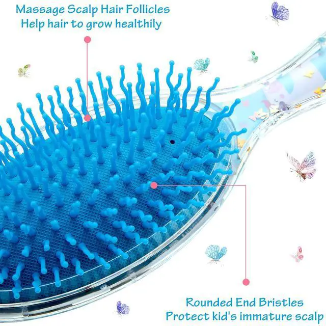 Alt view image 2 of 6 - 2 Pcs Kids Hair Brush with Confetti Glitter, Wet Dry Girls Detangling Brush for All Hair Types Pain-free Comb for Girls Boys Toddler Women Birthday Gifts(Rabbit and Unicorn)