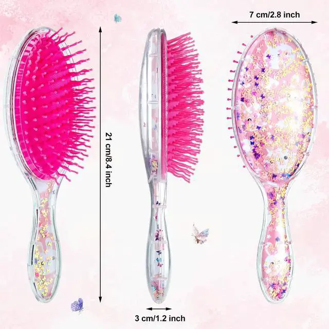 Alt view image 4 of 6 - 2 Pcs Kids Hair Brush with Confetti Glitter, Wet Dry Girls Detangling Brush for All Hair Types Pain-free Comb for Girls Boys Toddler Women Birthday Gifts(Rabbit and Unicorn)