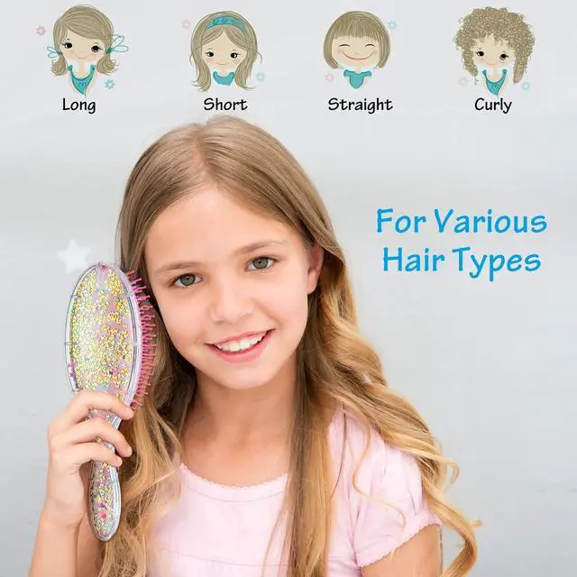 Alt view image 5 of 6 - 2 Pcs Kids Hair Brush with Confetti Glitter, Wet Dry Girls Detangling Brush for All Hair Types Pain-free Comb for Girls Boys Toddler Women Birthday Gifts(Rabbit and Unicorn)
