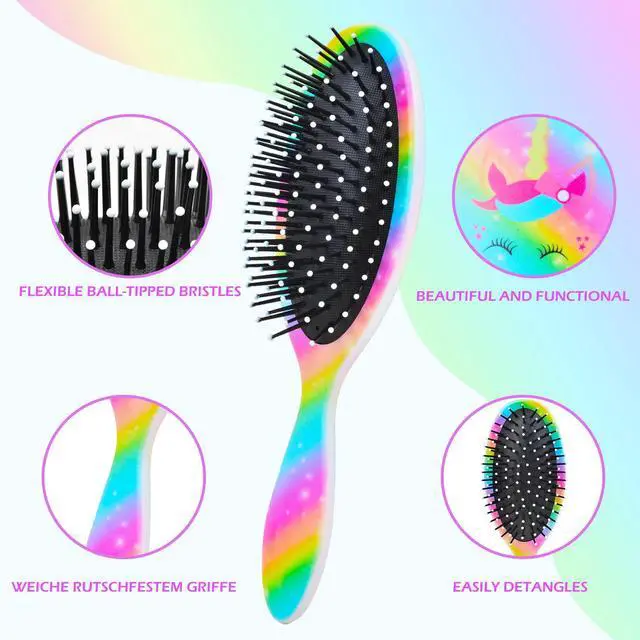 Alt view image 2 of 7 - Kids Hair Brush Girls, Toddler Wet Dry Detangling Hair Brush for Curly Thick Hair Pain-Free Comb Girls Kids Women Unicorn Mermaid