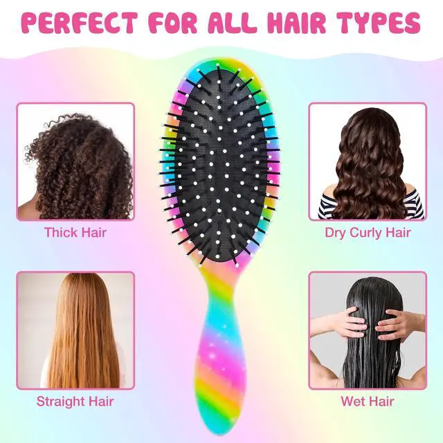 Alt view image 4 of 7 - Kids Hair Brush Girls, Toddler Wet Dry Detangling Hair Brush for Curly Thick Hair Pain-Free Comb Girls Kids Women Unicorn Mermaid