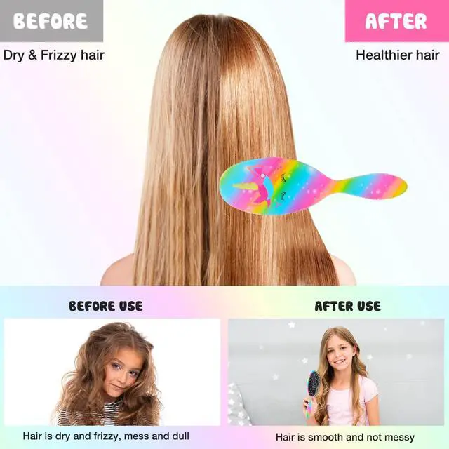 Alt view image 3 of 7 - Kids Hair Brush Girls, Toddler Wet Dry Detangling Hair Brush for Curly Thick Hair Pain-Free Comb Girls Kids Women Unicorn Mermaid