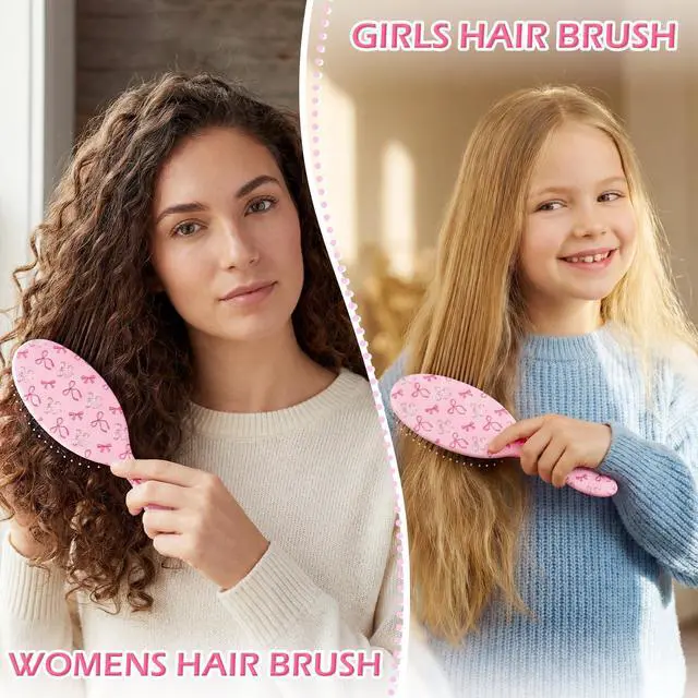 Alt view image 3 of 7 - Girls Hair Brush for Women, Hair Brushes Girls Brush Pink Bow Detangling Brush for Curly Hair Pain-Free Girl Hairbrush Kids