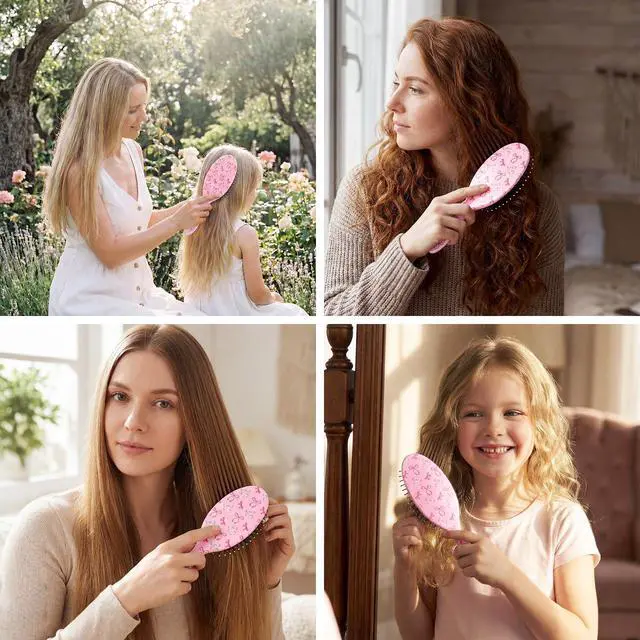 Alt view image 5 of 7 - Girls Hair Brush for Women, Hair Brushes Girls Brush Pink Bow Detangling Brush for Curly Hair Pain-Free Girl Hairbrush Kids