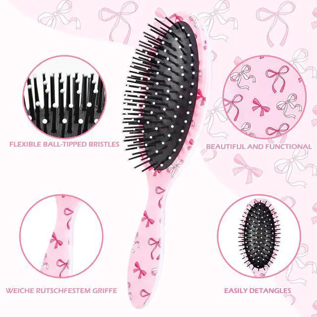 Alt view image 6 of 7 - Girls Hair Brush for Women, Hair Brushes Girls Brush Pink Bow Detangling Brush for Curly Hair Pain-Free Girl Hairbrush Kids