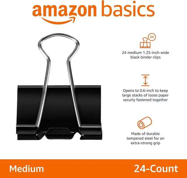 Alt view image 2 of 7 - Sturdy Binder Clips, Office Supplies, Medium 1.25 inches, Document Organizing, Sturdy Steel, Black, 24 Count (2 Pack of 12)