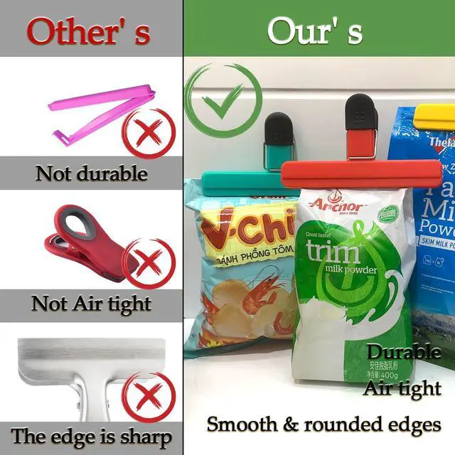 Alt view image 5 of 7 - 11 Pack Chip Clips Food Bag Clips for Food Packages Chips Storage Bags Heavy Duty Snack Kitchen Potato (3 Large, 6 Small & 2 Round, Bright Style)