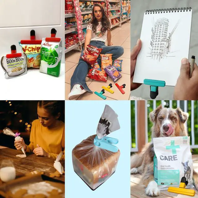 Alt view image 6 of 7 - 11 Pack Chip Clips Food Bag Clips for Food Packages Chips Storage Bags Heavy Duty Snack Kitchen Potato (3 Large, 6 Small & 2 Round, Bright Style)