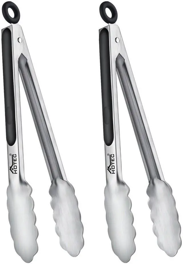 Main image of Stainless Steel Kitchen Tongs, Locking Metal Food Tongs for Cooking, Serving, BBQ, Grill & Air Fryer with Non-Slip Grip, Set of 2-9"