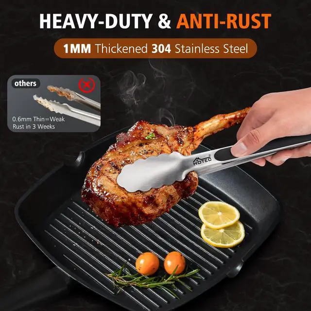 Alt view image 2 of 7 - Stainless Steel Kitchen Tongs, Locking Metal Food Tongs for Cooking, Serving, BBQ, Grill & Air Fryer with Non-Slip Grip, Set of 2-9"