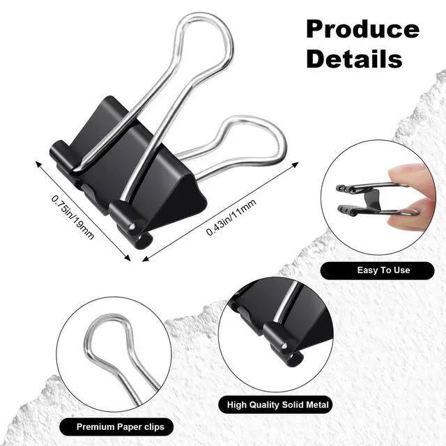 Alt view image 2 of 6 - 60 Pcs Small Binder Clips 3/4 Inch Length, Black Small Paper Clips for Office, Standard Size