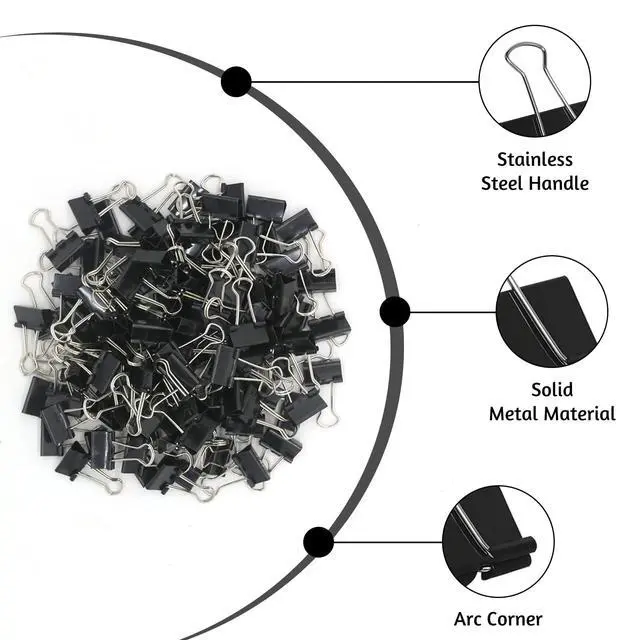 Alt view image 3 of 7 - 120 Pack Binder Clips, 5/8 Inch, Black