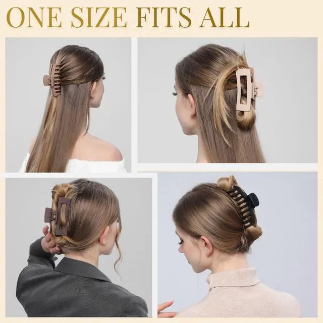 Alt view image 4 of 7 - Hair Clips for Women 4.3 Inch Large Hair Claw Clips for Women Thin Thick Curly Hair, Big Matte Banana Clips,Strong Hold jaw clips,Neutral Colors