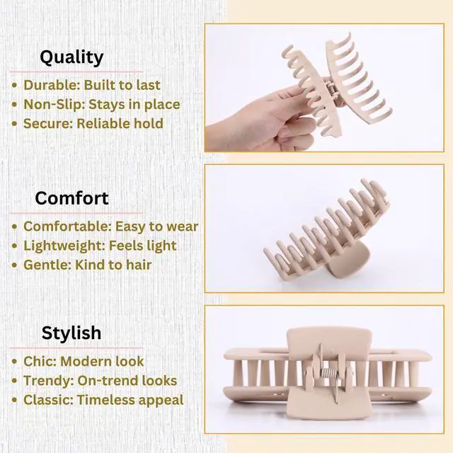 Alt view image 5 of 7 - Hair Clips for Women 4.3 Inch Large Hair Claw Clips for Women Thin Thick Curly Hair, Big Matte Banana Clips,Strong Hold jaw clips,Neutral Colors
