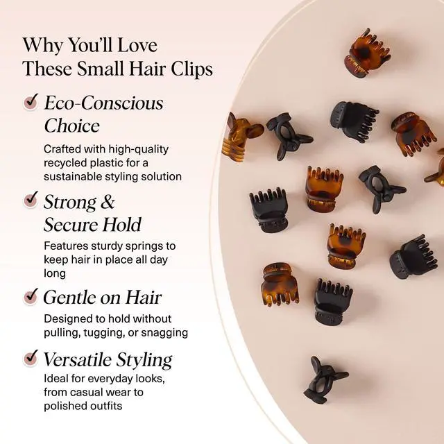 Alt view image 3 of 7 - Mini Hair Clips for Women - Tortoise & Black, 16 Pcs