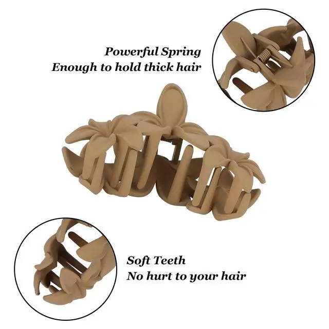 Alt view image 2 of 7 - 4PCS Hawaiian Plumeria Flower Hair Clips - Large Non-Slip Matte Claw Clips for Women, Strong Hold Beach Hair Accessories