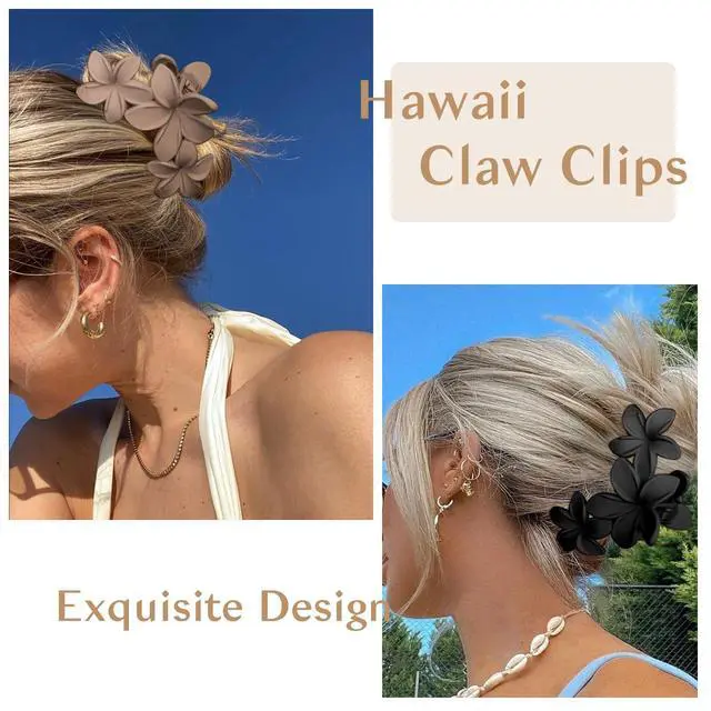 Alt view image 4 of 7 - 4PCS Hawaiian Plumeria Flower Hair Clips - Large Non-Slip Matte Claw Clips for Women, Strong Hold Beach Hair Accessories