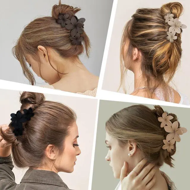 Alt view image 5 of 7 - 4PCS Hawaiian Plumeria Flower Hair Clips - Large Non-Slip Matte Claw Clips for Women, Strong Hold Beach Hair Accessories