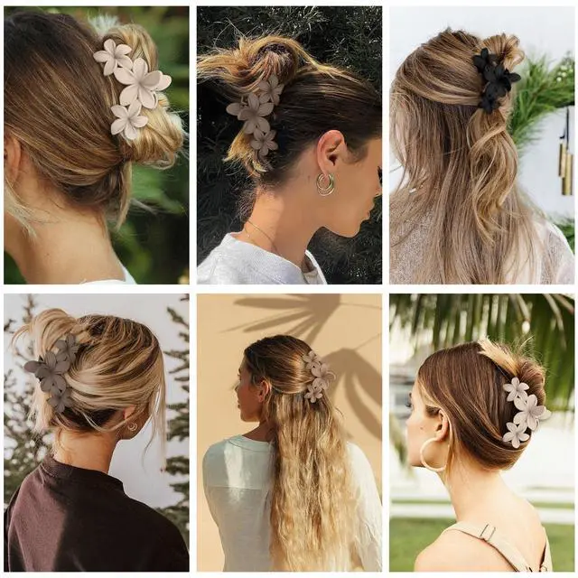 Alt view image 6 of 7 - 4PCS Hawaiian Plumeria Flower Hair Clips - Large Non-Slip Matte Claw Clips for Women, Strong Hold Beach Hair Accessories