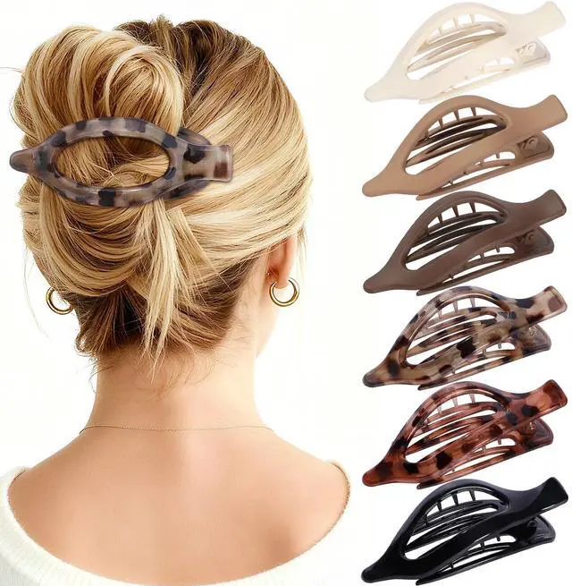 Main image of Flat Hair Clips for Women - 6 PCS French Flat Claw Clips Medium Hair Clips for Girls Large Hair Claw Clips for Thick or Thin Hair Strong Hold No Slip Hair Accessories for women (Transparent)