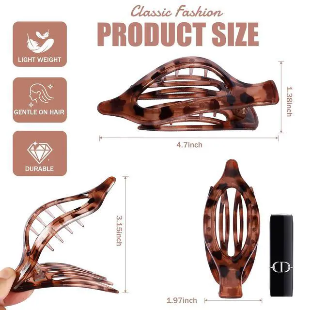 Alt view image 3 of 7 - Flat Hair Clips for Women - 6 PCS French Flat Claw Clips Medium Hair Clips for Girls Large Hair Claw Clips for Thick or Thin Hair Strong Hold No Slip Hair Accessories for women (Transparent)