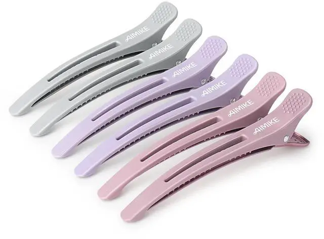 Main image of Hair Sectioning Clips with Silicone Band - 6pcs No Crease Duck Billed Clips for Styling, Cutting, and Rollers in Morandi Color