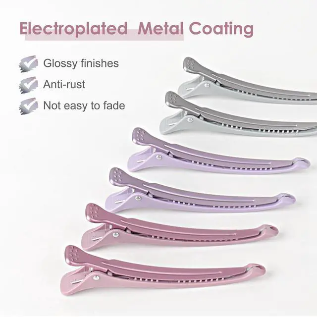 Alt view image 2 of 7 - Hair Sectioning Clips with Silicone Band - 6pcs No Crease Duck Billed Clips for Styling, Cutting, and Rollers in Morandi Color