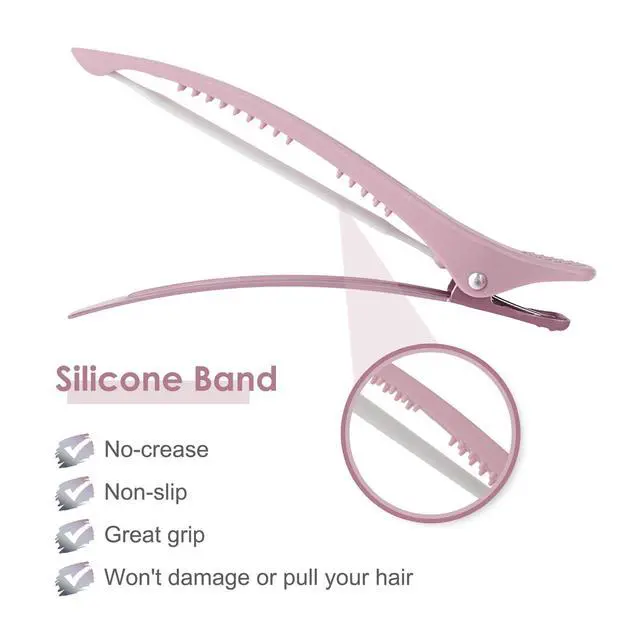 Alt view image 3 of 7 - Hair Sectioning Clips with Silicone Band - 6pcs No Crease Duck Billed Clips for Styling, Cutting, and Rollers in Morandi Color