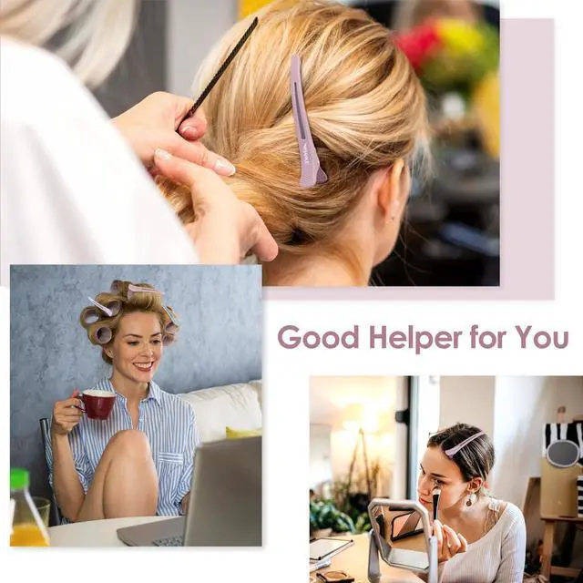 Alt view image 5 of 7 - Hair Sectioning Clips with Silicone Band - 6pcs No Crease Duck Billed Clips for Styling, Cutting, and Rollers in Morandi Color