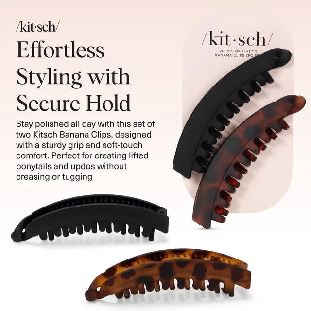 Alt view image 2 of 7 - Banana Hair Clips For Women All Hair Types - Black & Tort, 2pcs