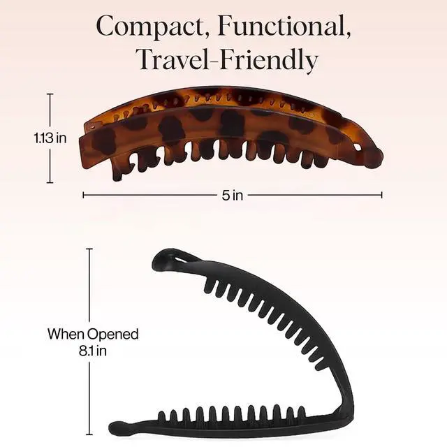 Alt view image 5 of 7 - Banana Hair Clips For Women All Hair Types - Black & Tort, 2pcs