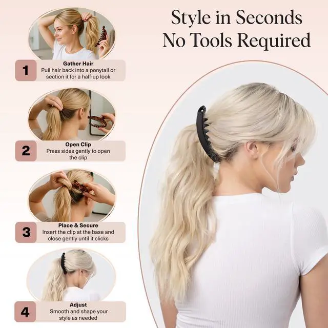 Alt view image 7 of 7 - Banana Hair Clips For Women All Hair Types - Black & Tort, 2pcs